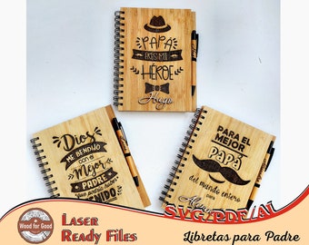Libretas día del padre / Archivo láser / Lasercutfile / gift for dad / bamboo notebook in spanish / for dad / Regalo Papá / Pdf / Svg / Ai