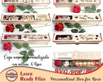 Gift Box - 6 Laser Cut Designs in Spanish - Svg - Pdf - Ai - Mother's Day Gift - Teacher Gift - Rose Box