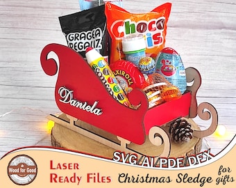 Wooden sleigh for Christmas gifts - Digital dowload -  File for laser cutting