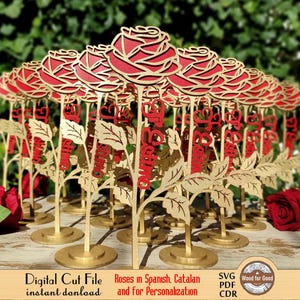 Rosas - Archivo de arte cortado con láser, archivos de corte editables con nombre personalizado, descarga digital