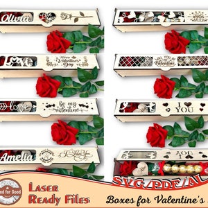 Valentinstag Datei - 7 Geschenkbox für Rose - Geschenk für Ihre Geliebte - Rose Box - Laser Cut Box - Laser Cut Designs - svg - Pdf - Ai