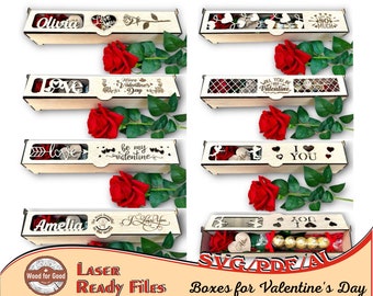 Archivo de San Valentín - 7 Cajas de Regalo para Rosas - Regalo para tu ser querido - Caja de Rosas - Caja de Corte Láser - Diseños de Corte Láser - Svg - Pdf - Ai