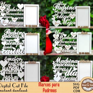 6 Marcos de Fotos para Madrina o Padrino - El Mejor Regalo para tus Padrinos - Diseño de Corte por Láser