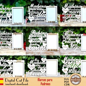 9 Nuevos Marcos de Fotos para Madrina o Padrino - El Mejor Regalo para tus Padrinos - Diseño de Corte por Láser