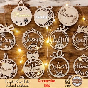 12 Customizable balls - Christmas balls - File for laser cutting - instant download - SVG - PDF - CDR