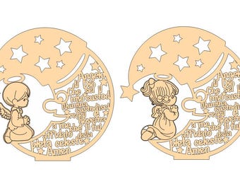 Centerpiece- IN ITALIAN - Guardian Angel - Laser Cut File - Wooden Angel - Baptism - First Communion - Gift