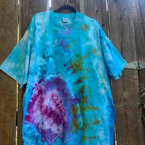 Seaweed inspired 3XL-tall ice dyed heavy weight t-shirt/ custom geode style tie dye tee
