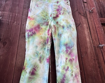 Ice Dyed denim work Overalls – Psychedelic Cotton bib Jean  Romper size medium