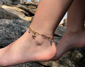 CAVIGLIERA O BRACCIALE AD ELASTICO- PERLE AZZURRE - PERLA PORCELLAN... | Su - Foto 5