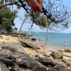 Collier ras de cou perles deau avec pendentif étoile de mer en acier inoxydable image 6
