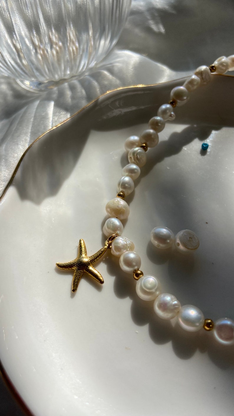 Collier ras de cou perles deau avec pendentif étoile de mer en acier inoxydable image 5