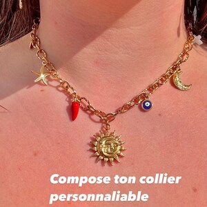 Collier ras de cou pendentifs charms  personnalisable chaîne et breloques diy