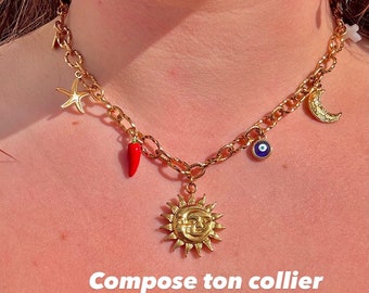 Collier ras de cou pendentifs charms  personnalisable chaîne et breloques diy