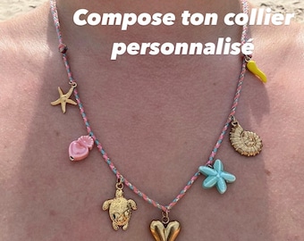 Personalized colorful sequined cord charm pendant necklace