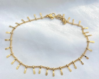 Tobillera bohemia con borla | Tobillera minimalista de acero inoxidable dorado | Joyería de playa resistente al agua para mujer