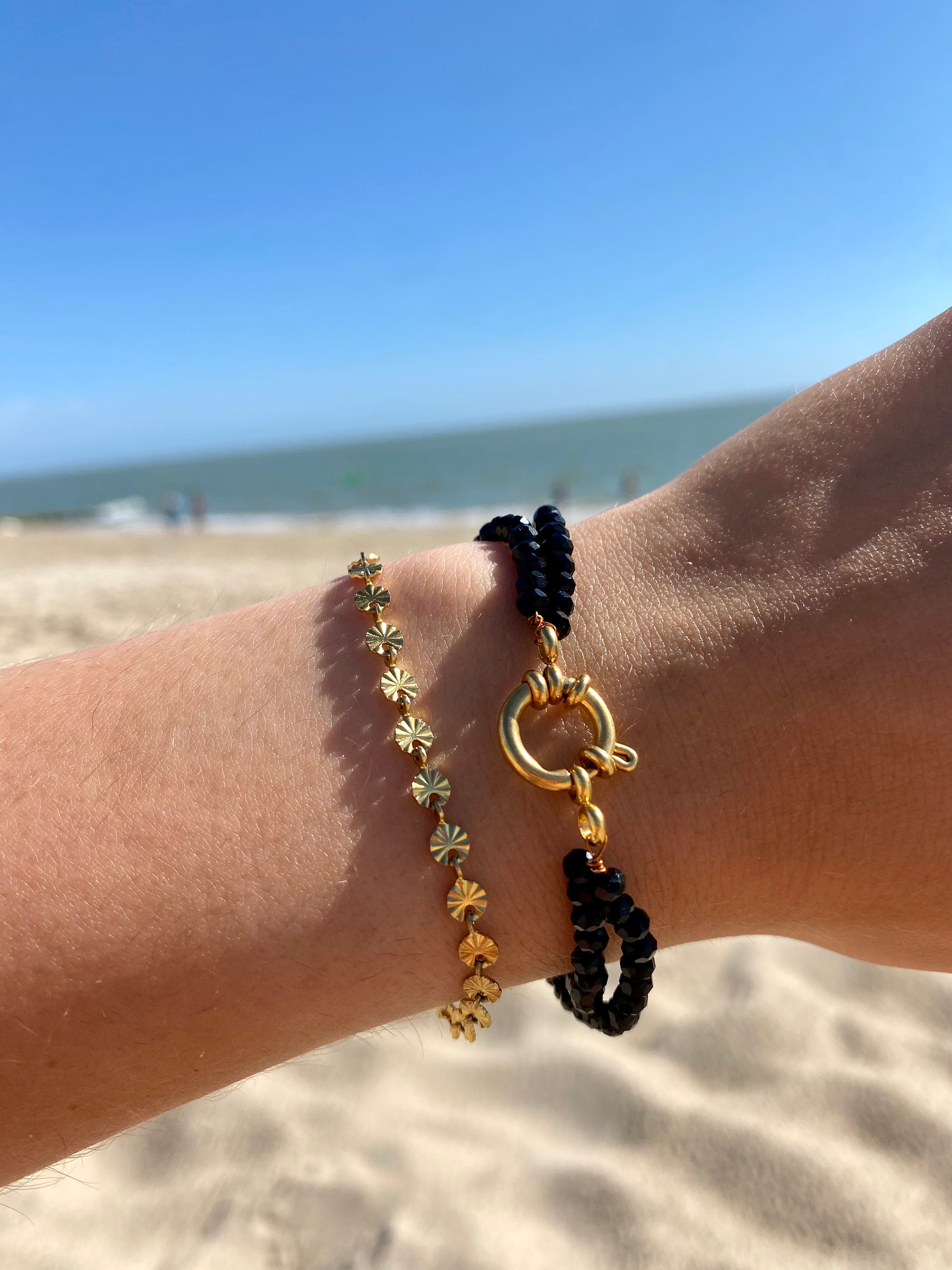 Double Row Bracelet With Faceted Beads and Stainless Steel Double Row Bracelet With Faceted Beads and Stainless Steel