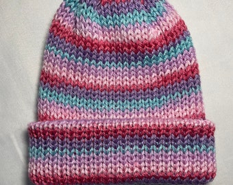 Handmade double knitted kid or teen size hat/beanie