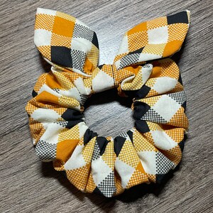 Orange, Black and White Fall Plaid Scrunchie