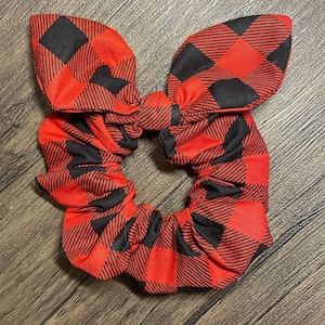 Scrunchie made with red Buffalo Plaid fabric