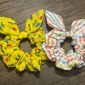 Scrunchies made with licenses Dr. Seuss fabric