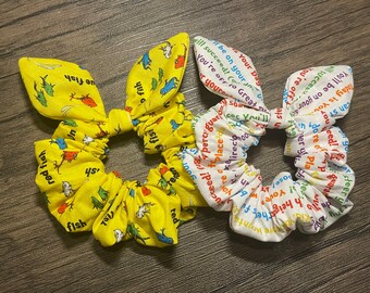 Scrunchies made with licenses Dr. Seuss fabric