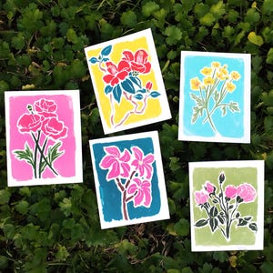 Floral Greeting Cards (5-Pack): Original Flower Illustrations, Artsy Stationery, Pink, Teal, Green Set
