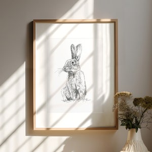 Rabbit Art Print Bunny Drawing Decor Nursery Rabbit Wall Art Cute Bunny Sketch Easter Rabbit Vintage Wall Art Cottagecore Bunny Art Decor
