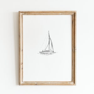 Sailboat Art Print Minimalist Sailboat Drawing Lake Sketch Boat Wall Decor Lake House Wall Art Sailboat Vintage Nautical Art Ocean Wall Art