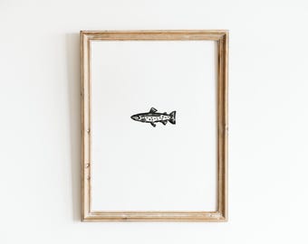 Fish Art Print Minimalist Nautical Drawing Lake Sketch Fisherman Wall Decor Lake House Wall Art Fish Vintage Nautical Art Ocean Marine Print