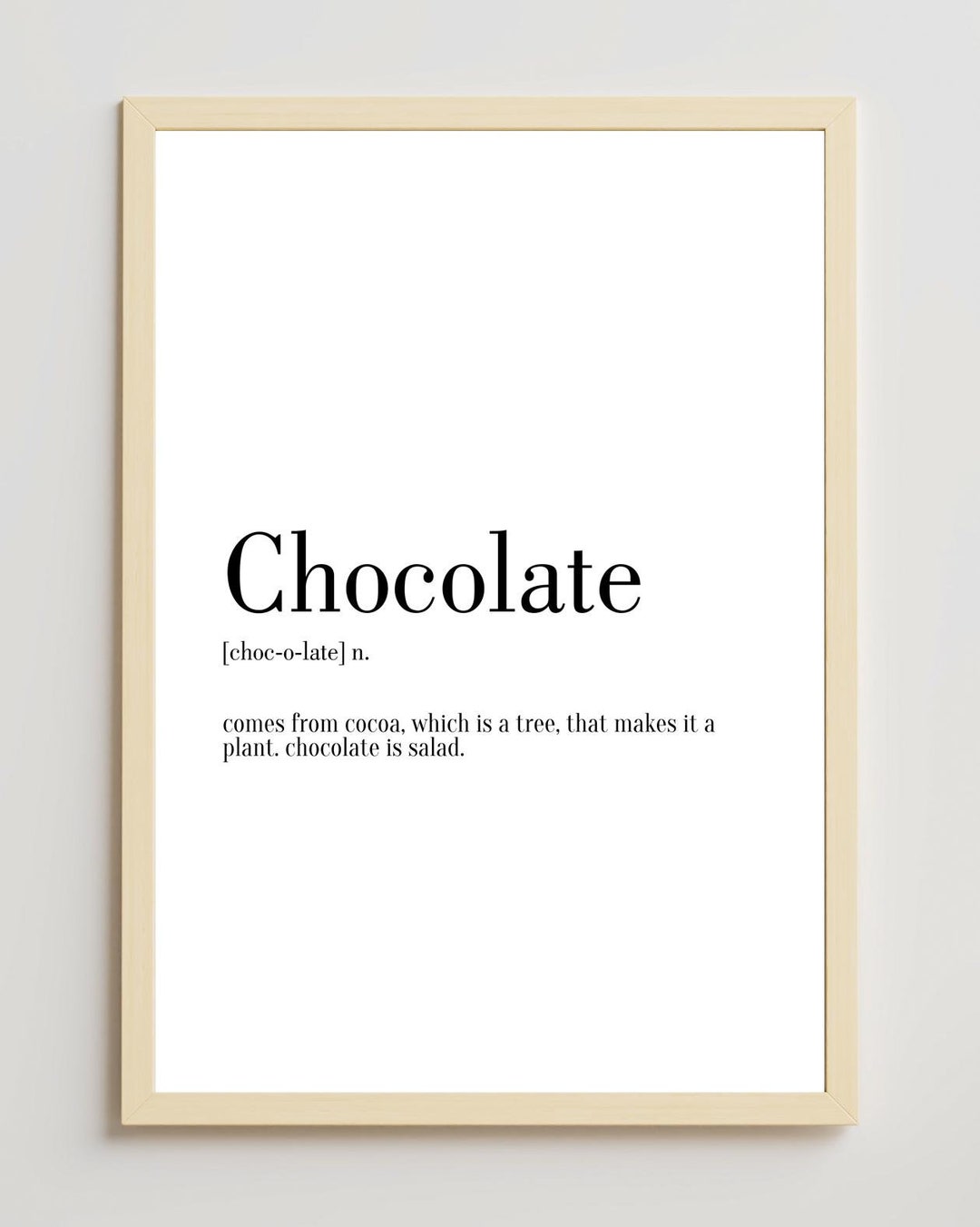 Chocolate Definition Print Minimal Print Wall Art Print Etsy