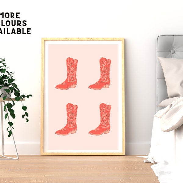 Cowboy Boot Wall Art Digital Print - Western Cowgirl Vintage Howdy Dopamine Y2K Decor Girl Colourful Shoes Pink Blue Funky Wall Art Poster