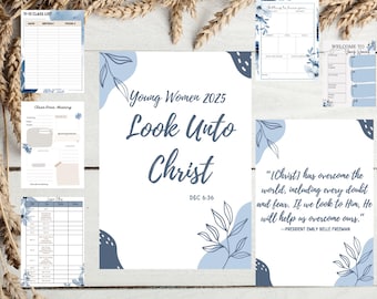2025 Young Women Packet, LDS Young Women Planner Printable, Young Women Calendar, Editable Planner binder, Look Unto Christ