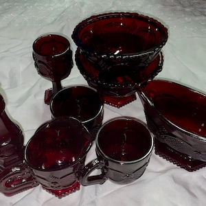 Vintage Avon 1876 Cape Cod Ruby Red Glass Dinnerware Collection