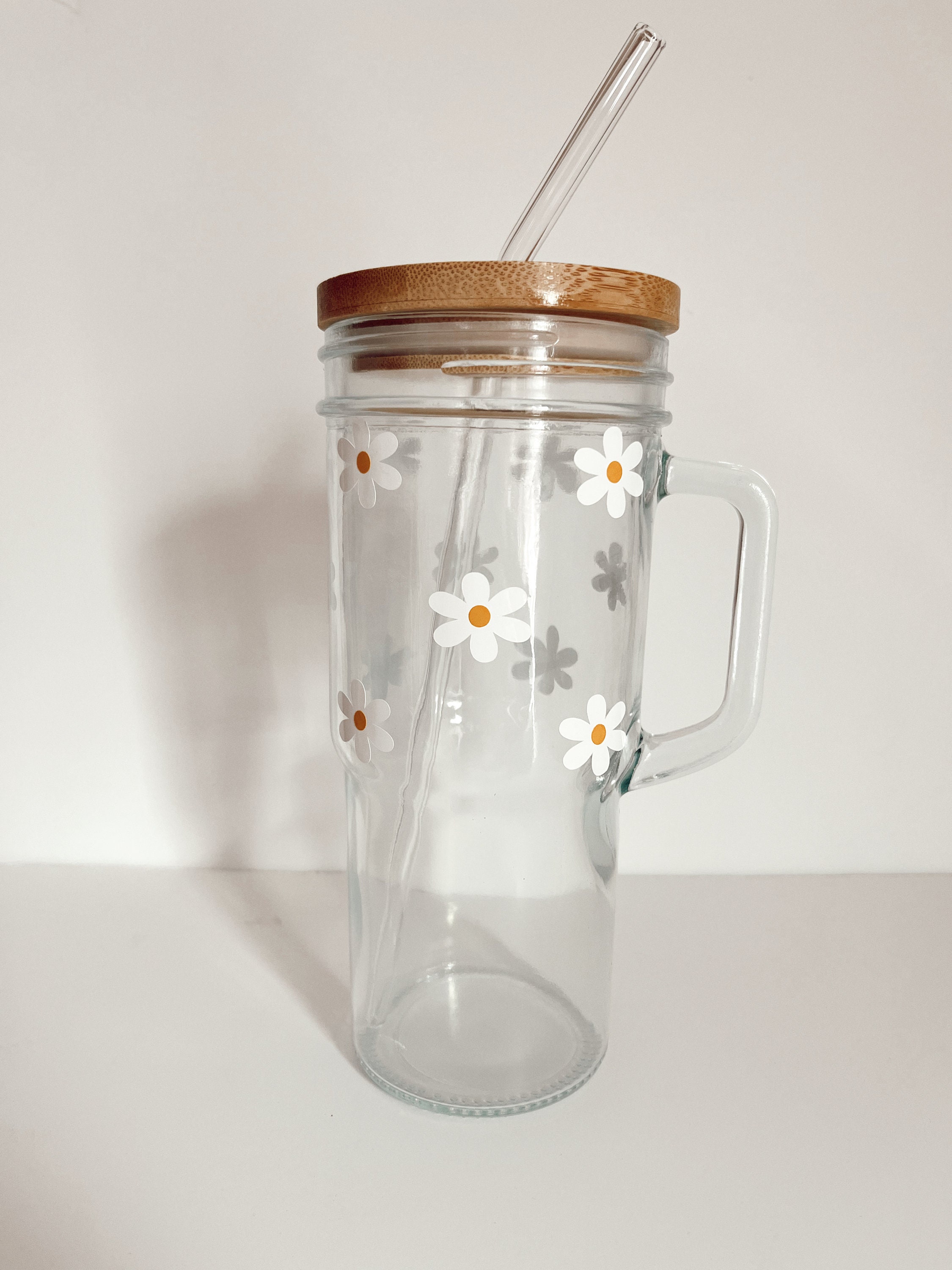 Sizikato Clear Glass Mug with Lid and Straw, 15 Oz Drinking Glass Juice  Cup, Cute Strawberry Pattern