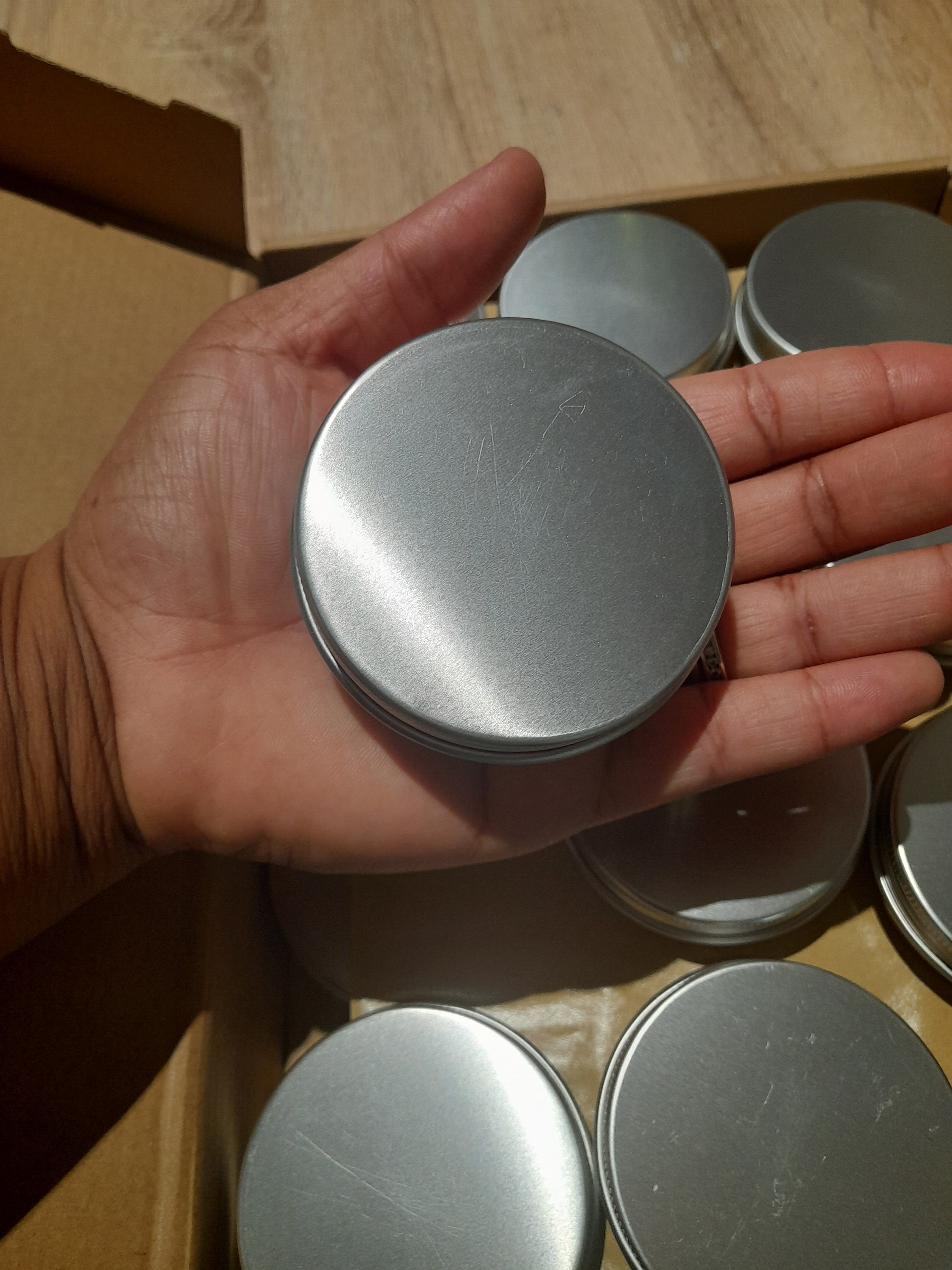 Small Metal Tins, Round Tin Box, 100ml Screw Lidded, Aluminium
