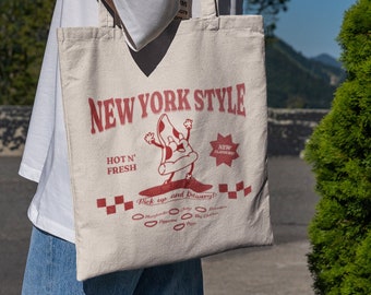 Pizza Tote - New York City - New York Tote - Retro Pizza Tote - Retro Tote - Foodie Tote - Artsy Tote - City Tote Bag - City Style Tote-Pizza