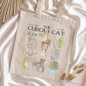 猫のトートバッグ - 好奇心旺盛な猫 - 猫のトートバッグ - 面白い猫のグッズ - 面白い猫のトートバッグ - ニューヨーカーのトートバッグ - 雑誌のトートバッグ - トートバッグ ニューヨーカー - 猫雑誌