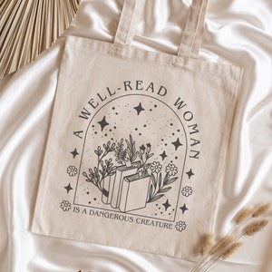Torba Well Read Woman Tote - Bookish Tote - Book Lover Tote - Poetry and Pose Tote - Vintage Book Bag - Artsy Tote - Tote Bag Bookish - Botanical