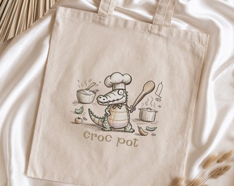 Croc Pot Tote - Crocodile Tote - Crocodile Bag - Grocery Tote - Meme Tote - Silly Goose Tote - Gardening Tote - Gardening Bag- Summer Tote