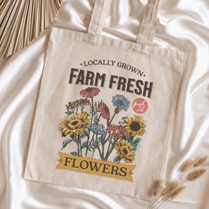 Farm Fresh Flowers - Homestead Tote - Minimal Flower Tote - Wildflower Tote - Flower Tote Bag - Botanical Tote - Literature Pressed Flowers