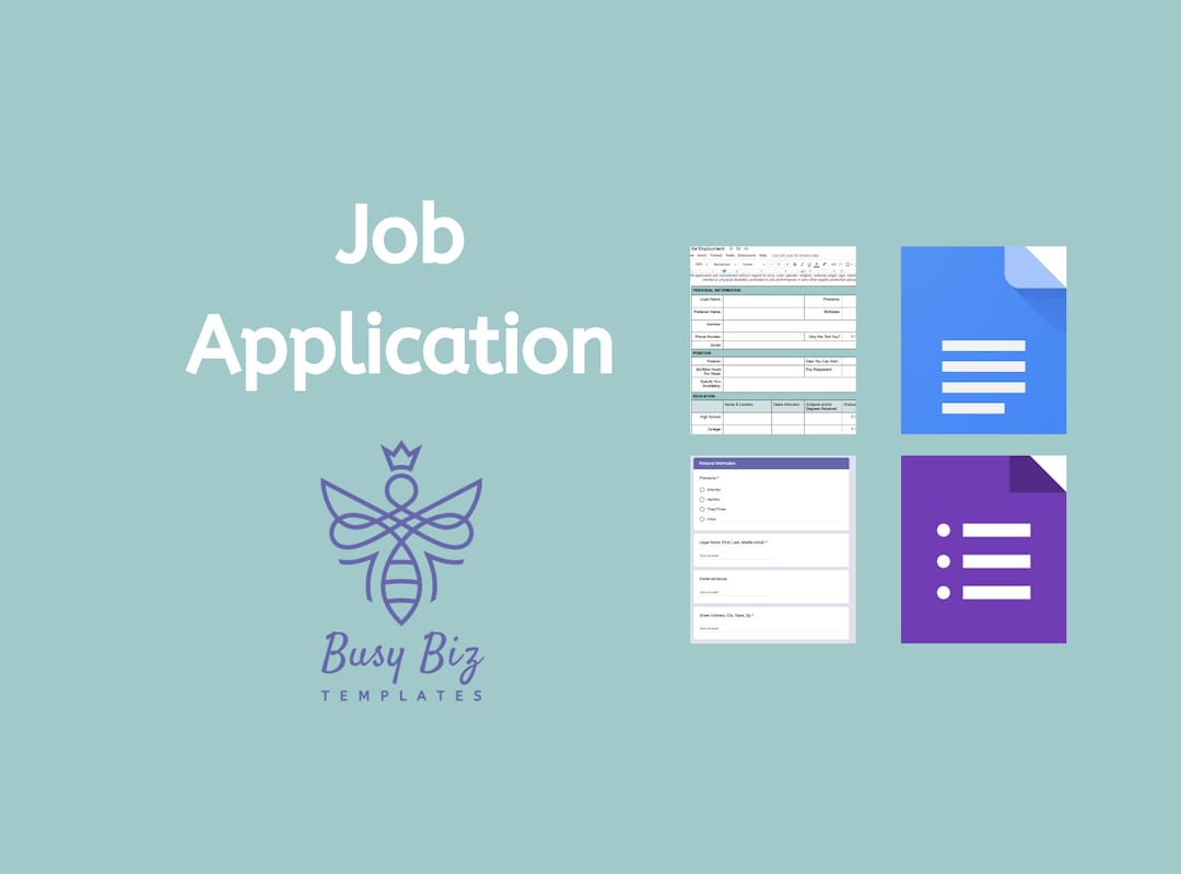 Job Application--google Doc, Google Form, Download as PDF or Word - Etsy