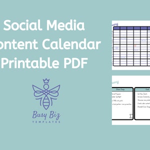 Social Media Content Calendar Planner Printable PDF