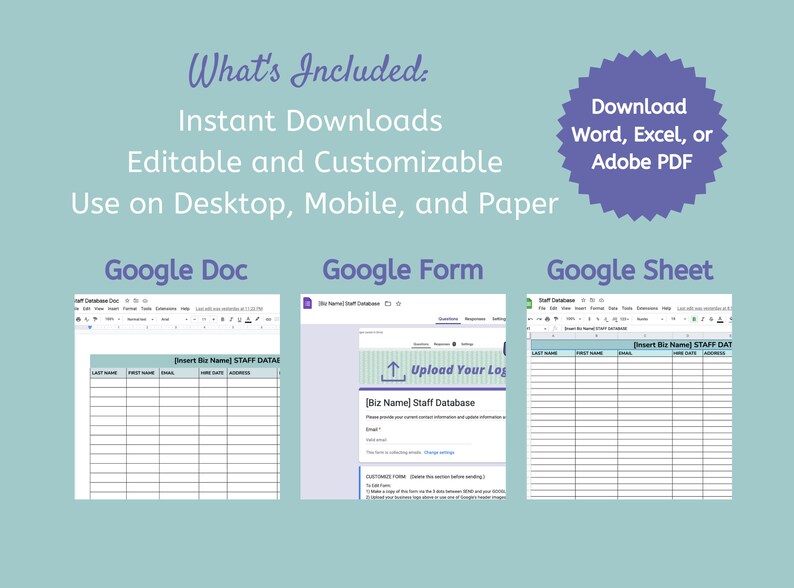 Staff Database Template--google Doc, Sheet, and Form - Etsy