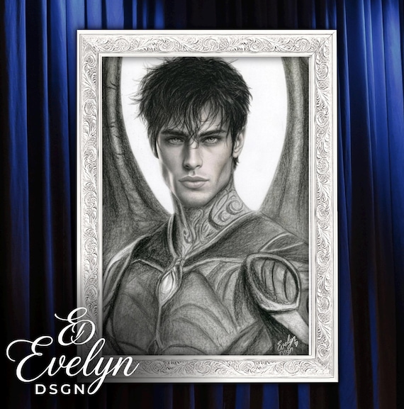 Shadowsinger Inspired Graphite Portrait Print | Dark Fantasy Bookish Wall Art | Realistic Pencil Drawing, Classic Matte Paper Poster