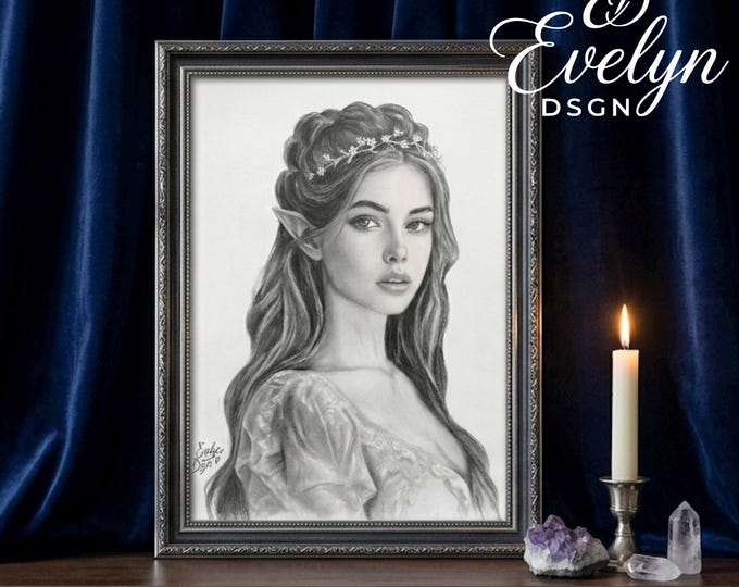 Featured listing image: Seer Inspired Graphite Portrait Print | Fantasy Bookish Wall Art | Realistic Pencil Drawing, Classic Matte Paper Poster