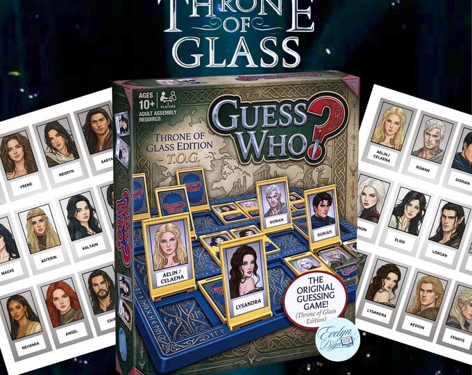 Featured listing image: Throne of Glass Guess Who Printable Game | Instant Download TOG Character Cards | 24 Character Replacement Cards for Guess Who Board Game
