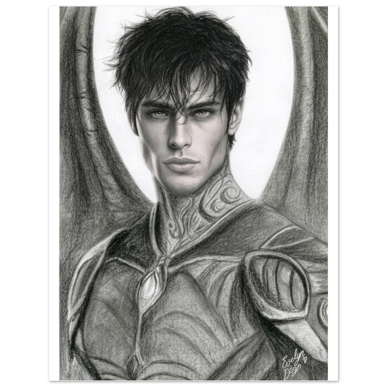 Retrato en grafito inspirado en Shadowsinger | Arte mural de fantasía oscura y estilo literario | Dibujo realista a lápiz, póster clásico en papel mate imagen 6