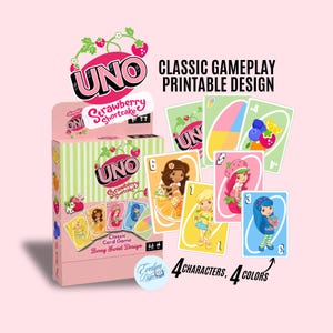 Strawberry Shortcake UNO Printable Card Game | PDF Download | Cute Pastel Card Deck | DIY Printable Game | Berry Theme Cards