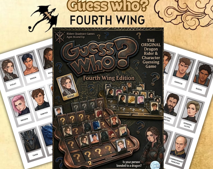 Featured listing image: Fourth Wing Guess Who Game Printable, Dragon Rider Game, Book Lover Gift, Fantasy Book, Instant Download