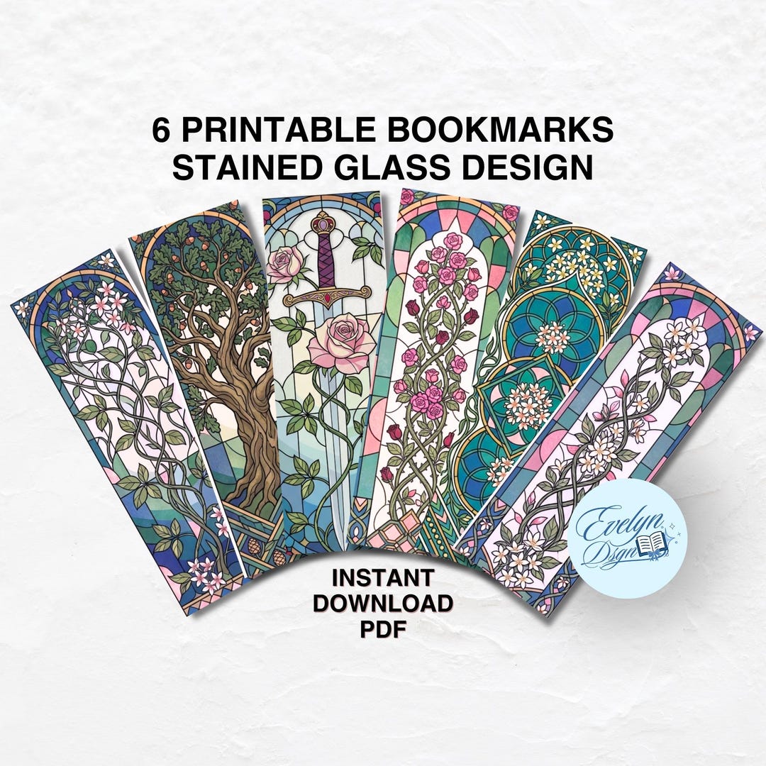 Stained Glass Bookmark Set, Printable Bookmarks PDF, Art Nouveau Tree ...